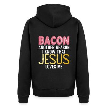 Funny Bacon Gifts - Unisex Premium Organic Zip Hoodie - black - Back - Nico (187cm)
