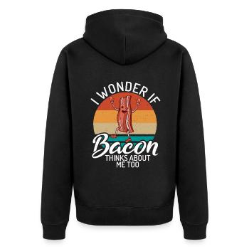 Funny Bacon Gifts - Unisex Premium Organic Zip Hoodie - black - Back - Nico (187cm)