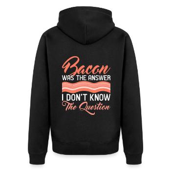 Funny Bacon Gifts - Unisex Premium Organic Zip Hoodie - black - Back - Nico (187cm)