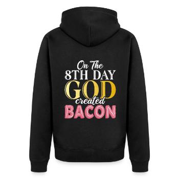 Funny Bacon Gifts - Unisex Premium Organic Zip Hoodie - black - Back - Nico (187cm)