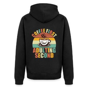 Coffee Gifts - Unisex Premium Bio Zip Hoodie - Schwarz - Hinten - Nico (187cm)