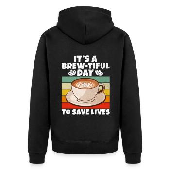Coffee Gifts - Unisex Premium Bio Zip Hoodie - Schwarz - Hinten - Nico (187cm)