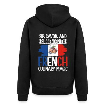 Cadeaux de cuisine française - Veste à capuche bio Premium Unisexe - noir - Dos - Nico (187cm)