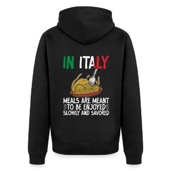 Italian Food Gifts - Unisex Premium Bio Zip Hoodie - Schwarz - Hinten - Nico (187cm)