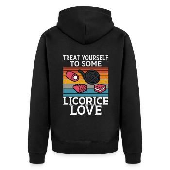 Licorice Gifts - Unisex Premium Organic Zip Hoodie - black - Back - Nico (187cm)