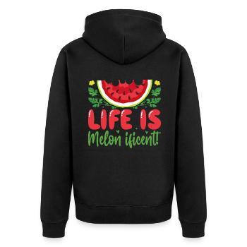 Melon Gift - Unisex Premium Bio Zip Hoodie - Schwarz - Hinten - Nico (187cm)