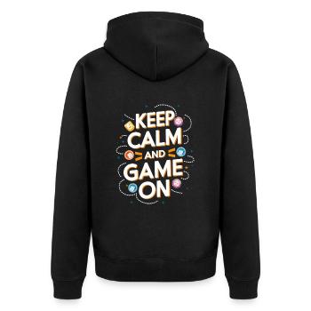 GAMER GAME ON KEEP CALM - Unisex Premium Organic Zip Hoodie - black - Back - Nico (187cm)