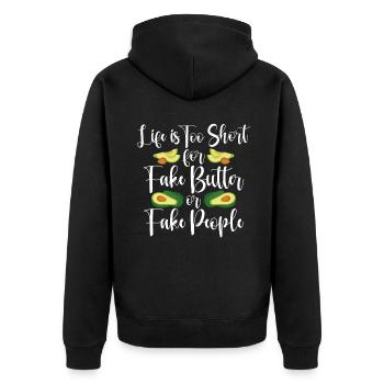 Avocado Gifts - Unisex Premium Bio Zip Hoodie - Schwarz - Hinten - Nico (187cm)