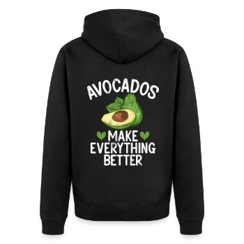 Avocado Gifts - Unisex Premium Organic Zip Hoodie - black - Back - Nico (187cm)
