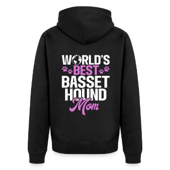 Basset Hound Gifts - Unisex Premium Bio Zip Hoodie - Schwarz - Hinten - Nico (187cm)