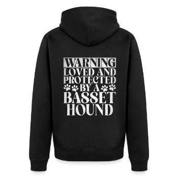 Basset Hound Gifts - Unisex Premium Bio Zip Hoodie - Schwarz - Hinten - Nico (187cm)