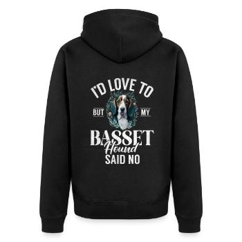 Basset Hound Gifts - Unisex Premium Bio Zip Hoodie - Schwarz - Hinten - Nico (187cm)