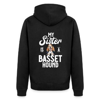 Basset Hound Gifts - Unisex Premium Bio Zip Hoodie - Schwarz - Hinten - Nico (187cm)