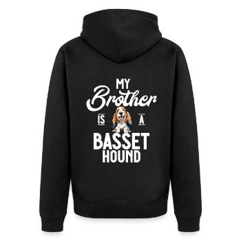 Basset Hound Gifts - Unisex Premium Bio Zip Hoodie - Schwarz - Hinten - Nico (187cm)