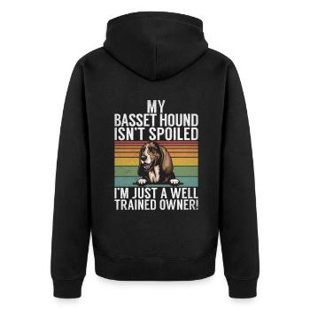 Basset Hound Gifts - Unisex Premium Bio Zip Hoodie - Schwarz - Hinten - Nico (187cm)