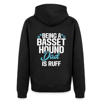 Basset Hound Gifts - Unisex Premium Bio Zip Hoodie - Schwarz - Hinten - Nico (187cm)