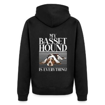 Basset Hound Gifts - Unisex Premium Bio Zip Hoodie - Schwarz - Hinten - Nico (187cm)