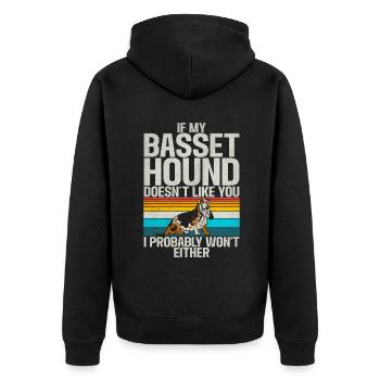 Basset Hound Gifts - Unisex Premium Bio Zip Hoodie - Schwarz - Hinten - Nico (187cm)