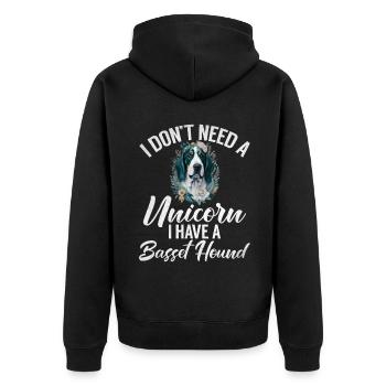 Basset Hound Gifts - Unisex Premium Bio Zip Hoodie - Schwarz - Hinten - Nico (187cm)