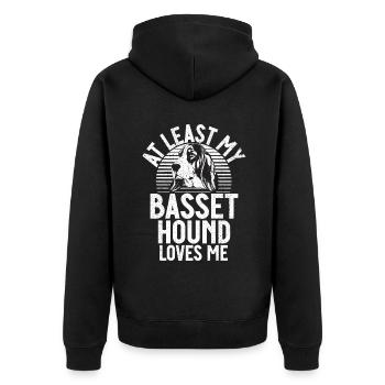 Basset Hound Gifts - Unisex Premium Bio Zip Hoodie - Schwarz - Hinten - Nico (187cm)