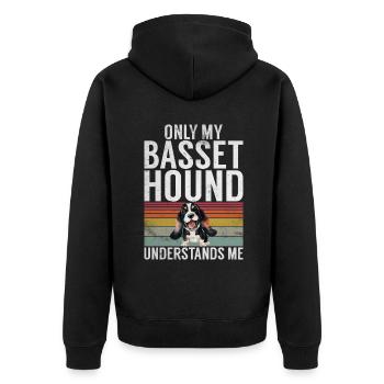 Basset Hound Gifts - Unisex Premium Bio Zip Hoodie - Schwarz - Hinten - Nico (187cm)