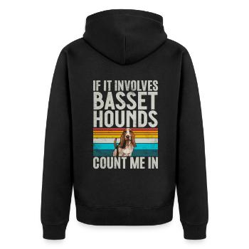 Basset Hound Gifts - Unisex Premium Bio Zip Hoodie - Schwarz - Hinten - Nico (187cm)