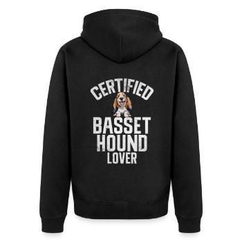 Basset Hound Gifts - Unisex Premium Bio Zip Hoodie - Schwarz - Hinten - Nico (187cm)