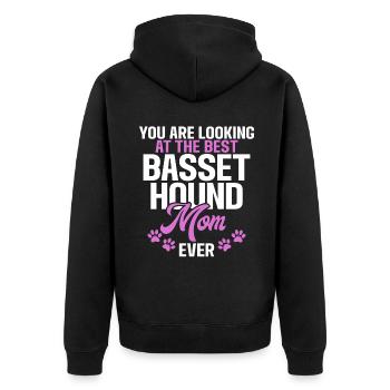 Basset Hound Gifts - Unisex Premium Bio Zip Hoodie - Schwarz - Hinten - Nico (187cm)