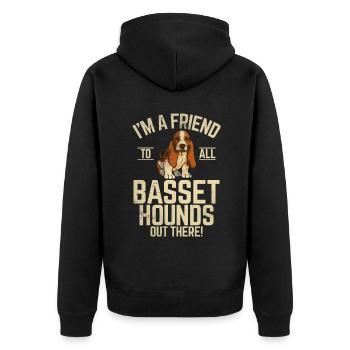 Basset Hound Gifts - Unisex Premium Bio Zip Hoodie - Schwarz - Hinten - Nico (187cm)