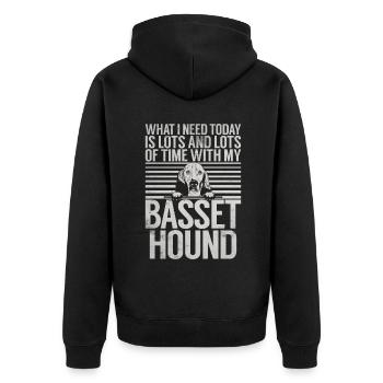 Basset Hound Gifts - Unisex Premium Bio Zip Hoodie - Schwarz - Hinten - Nico (187cm)