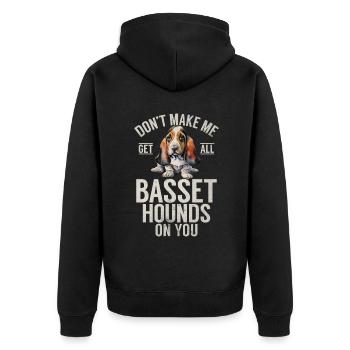 Basset Hound Gifts - Unisex Premium Bio Zip Hoodie - Schwarz - Hinten - Nico (187cm)
