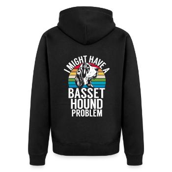 Basset Hound Gifts - Unisex Premium Bio Zip Hoodie - Schwarz - Hinten - Nico (187cm)