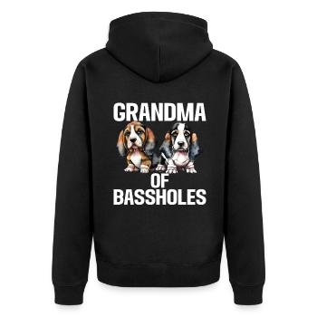 Basset Hound Gifts - Unisex Premium Bio Zip Hoodie - Schwarz - Hinten - Nico (187cm)