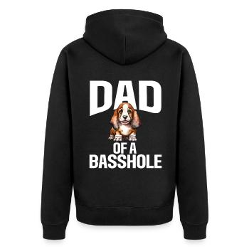 Basset Hound Gifts - Unisex Premium Bio Zip Hoodie - Schwarz - Hinten - Nico (187cm)