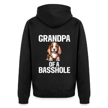 Basset Hound Gifts - Unisex Premium Bio Zip Hoodie - Schwarz - Hinten - Nico (187cm)