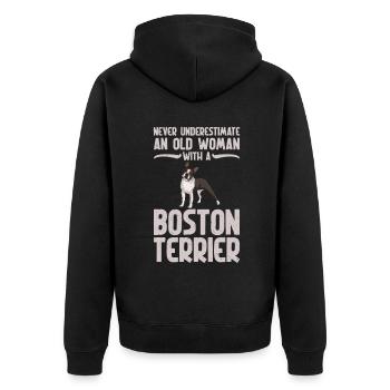 Boston Terrier Gifts - Unisex Premium Bio Zip Hoodie - Schwarz - Hinten - Nico (187cm)