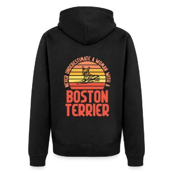 Boston Terrier Gifts - Unisex Premium Bio Zip Hoodie - Schwarz - Hinten - Nico (187cm)