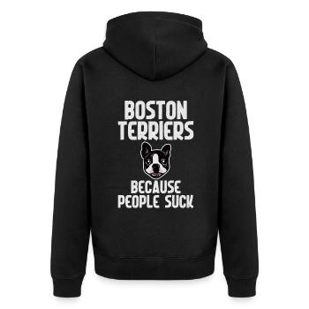 Boston Terrier Gifts - Unisex Premium Bio Zip Hoodie - Schwarz - Hinten - Nico (187cm)