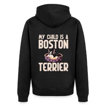 Boston Terrier Gifts - Unisex Premium Bio Zip Hoodie - Schwarz - Hinten - Nico (187cm)