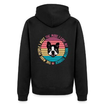 Boston Terrier Gifts - Unisex Premium Bio Zip Hoodie - Schwarz - Hinten - Nico (187cm)