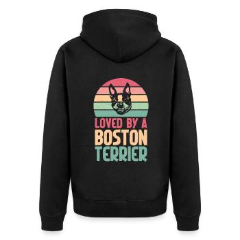 Boston Terrier Gifts - Unisex Premium Bio Zip Hoodie - Schwarz - Hinten - Nico (187cm)