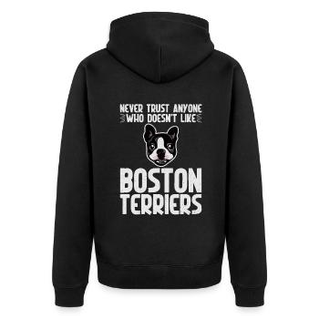 Boston Terrier Gifts - Unisex Premium Bio Zip Hoodie - Schwarz - Hinten - Nico (187cm)