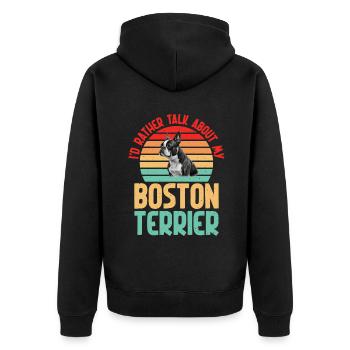 Boston Terrier Gifts - Unisex Premium Bio Zip Hoodie - Schwarz - Hinten - Nico (187cm)