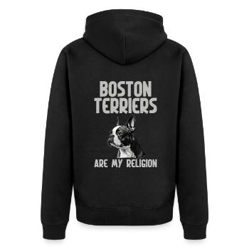 Boston Terrier Gifts - Unisex Premium Bio Zip Hoodie - Schwarz - Hinten - Nico (187cm)