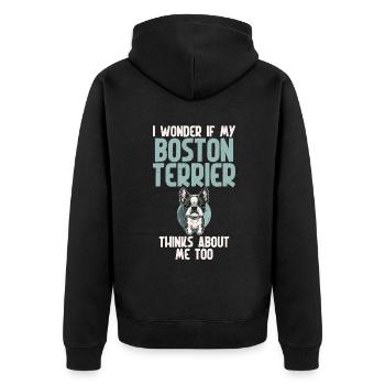 Boston Terrier Gifts - Unisex Premium Bio Zip Hoodie - Schwarz - Hinten - Nico (187cm)