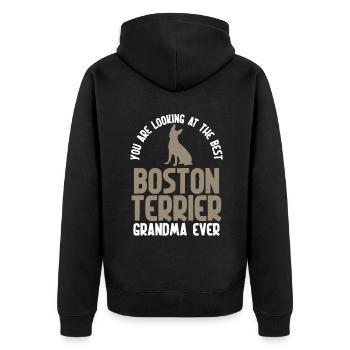 Boston Terrier Gifts - Unisex Premium Bio Zip Hoodie - Schwarz - Hinten - Nico (187cm)