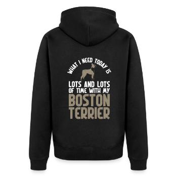 Boston Terrier Gifts - Unisex Premium Bio Zip Hoodie - Schwarz - Hinten - Nico (187cm)