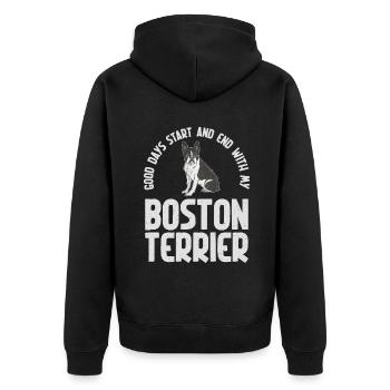 Boston Terrier Gifts - Unisex Premium Bio Zip Hoodie - Schwarz - Hinten - Nico (187cm)