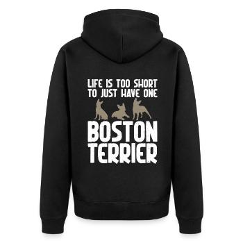 Boston Terrier Gifts - Unisex Premium Bio Zip Hoodie - Schwarz - Hinten - Nico (187cm)