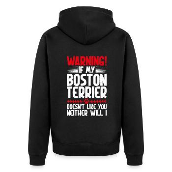 Boston Terrier Gifts - Unisex Premium Bio Zip Hoodie - Schwarz - Hinten - Nico (187cm)